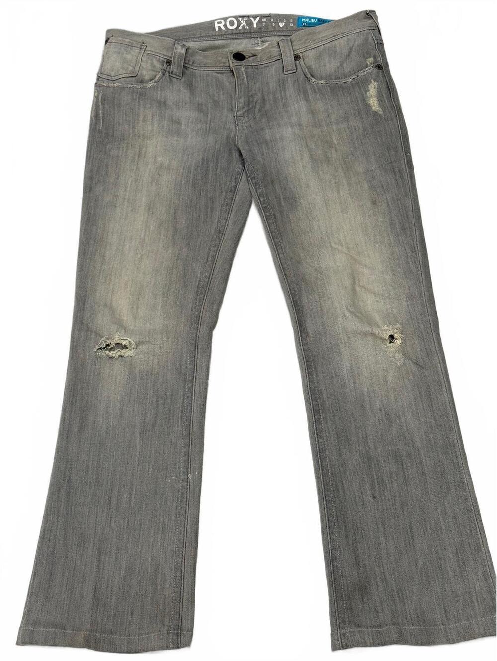 Roxy Malibu Baby Bell Fit Distressed Gray Jeans Size 11